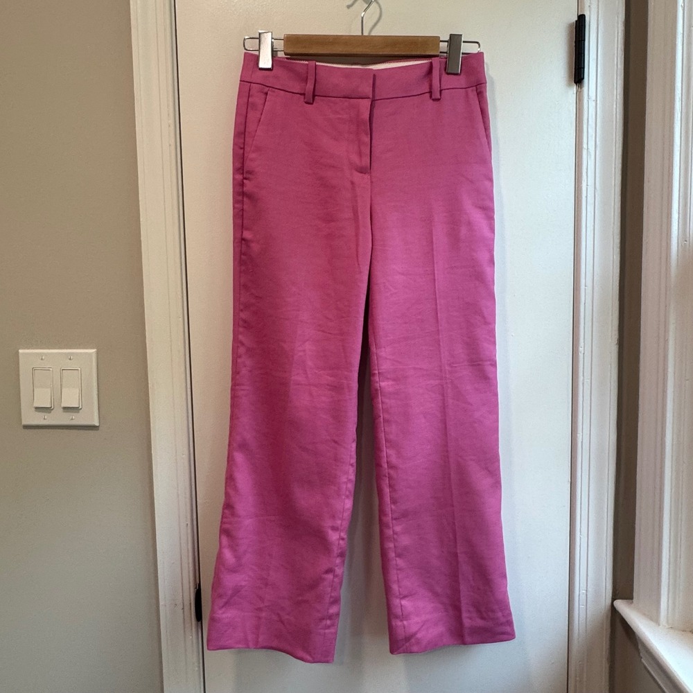 J. Crew Womens Size 0 Pink Linen‎ Blend High Rise Straight Leg Pants Trousers